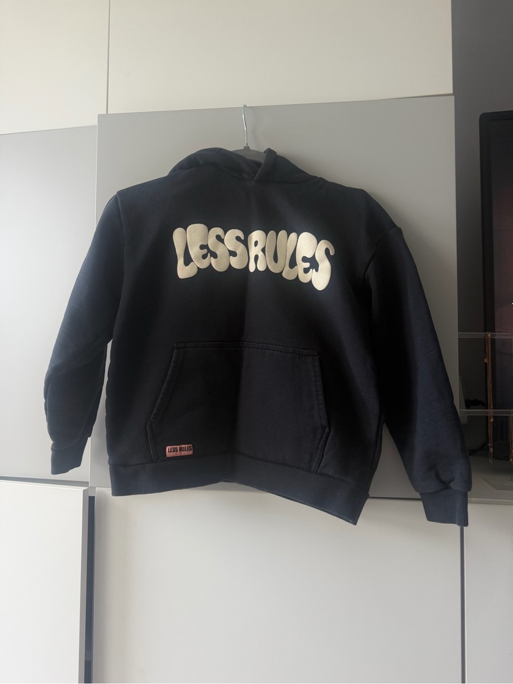 Zara Black Hoodie with Cream 'LESS RULES' Graphic